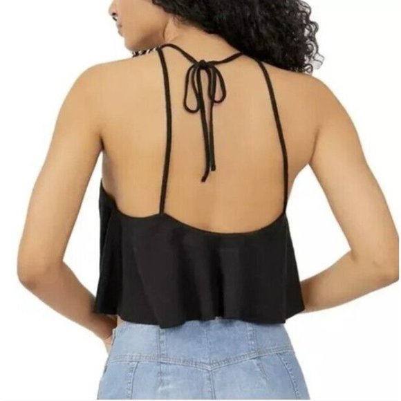 Free People Long Weekend Crop Tank Top Black - Picture 2 of 3